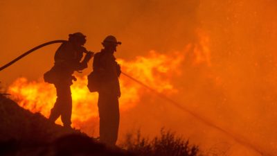 Brandmän som släcker en skogsbrand